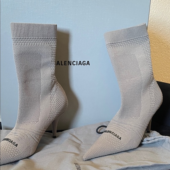 Balenciaga Light Gray Knit Sock Heels - Picture 1 of 4